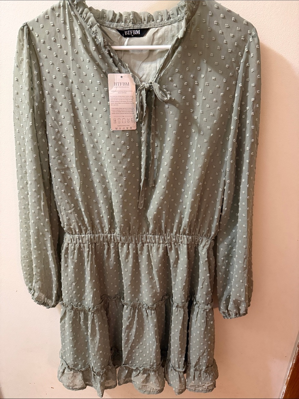 Girls' Sage Green Swiss Dot Tiered Dress